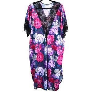 Catherines Pink Purple Floral Nightgown Roses Lace Midi Long Flowy Silky Plus 3X